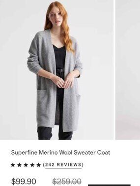 Quince Superfine Merino Wool Sweater Coat Women's XS